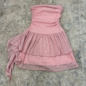 Elegant Strapless Pink Dress Sparkley Sash Glitter Pink Bodycon Dress